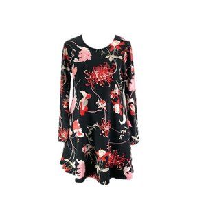 Lildy Black Floral Swing Tunic Top Stretch S/M